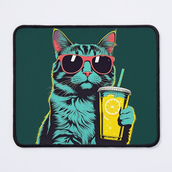 Item preview, Pop Art Cat with Sunglasses and Lemonade Lemon, Mint Green designed and sold by angel-cat-22.