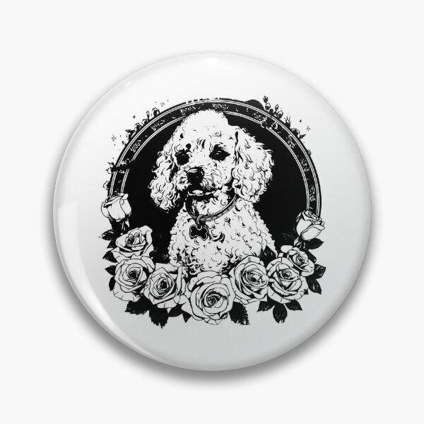 Item preview, Poodle with Roses – Elegant Black and White Dog Portrait Art designed and sold by inkoutninja.