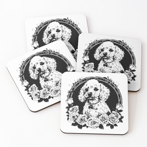Item preview, Poodle with Roses – Elegant Black and White Dog Portrait Art designed and sold by inkoutninja.