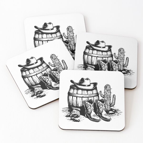 Item preview, Western Cowboy Still Life – Black and White Rustic Desert Scene designed and sold by inkoutninja.