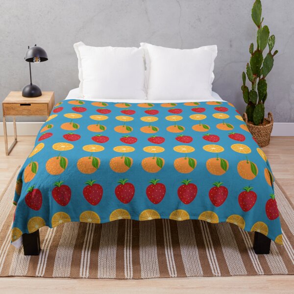 Item preview, Bright summer pattern with oranges and strawberries on a blue background designed and sold by OlhaBondarenko.