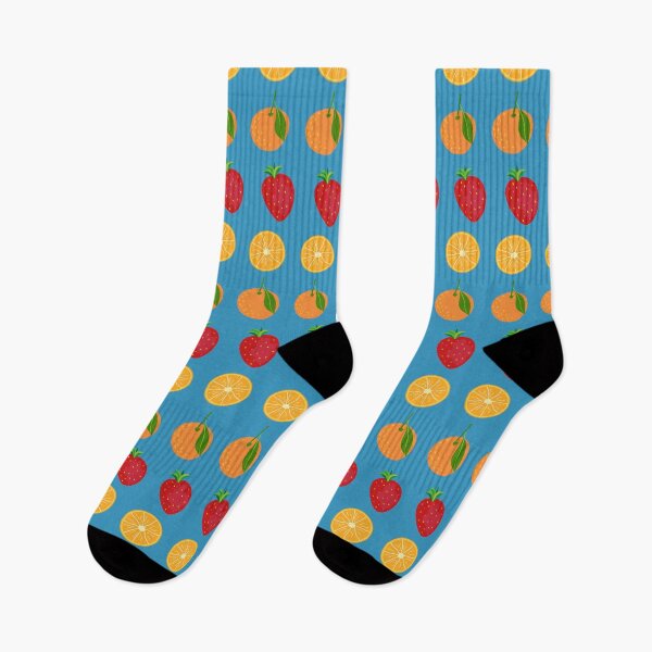 Item preview, Bright summer pattern with oranges and strawberries on a blue background designed and sold by OlhaBondarenko.