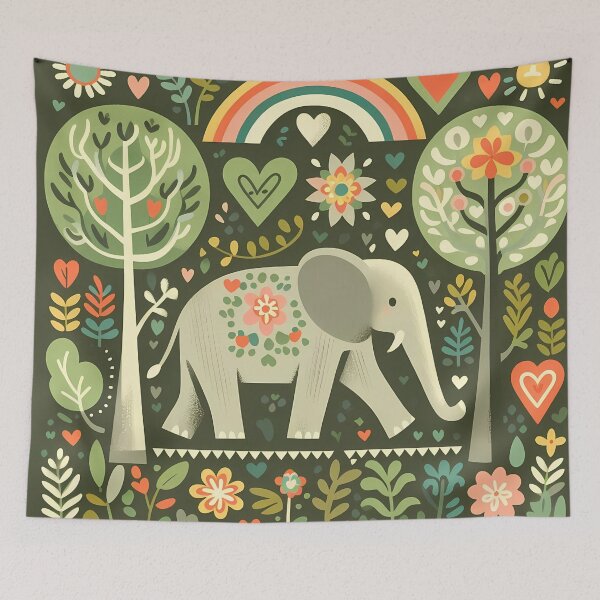 Item preview, Forest Elephant - Hope for Wildlife Scandinavian Folk Art by heidiannemorris © designed and sold by FOLK ART FUSION by heidiannemorris.