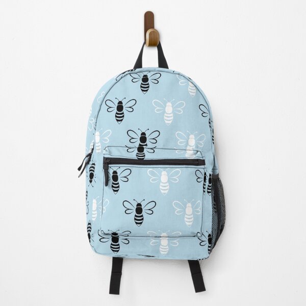 Item preview, Black and White Bees Pattern – Pastel Blue Vector Design designed and sold by EmeraldeaArt.