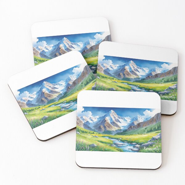 Item preview, Mountain illustration in Kyrgyzstan, watercolor landscape | wild nature | design for adventure lovers designed and sold by StormArte.
