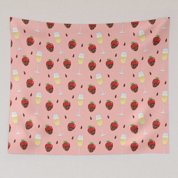 Item preview, Romantic pattern with chocolate-covered strawberries and glasses of wine on a pink background. designed and sold by OlhaBondarenko.