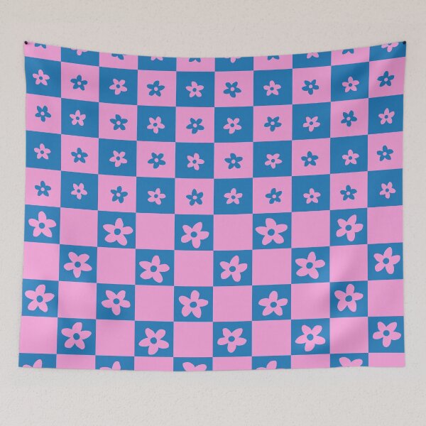 Item preview, Abstract Floral Checker Pattern 21 in Blue Pink designed and sold by nineFlorals.