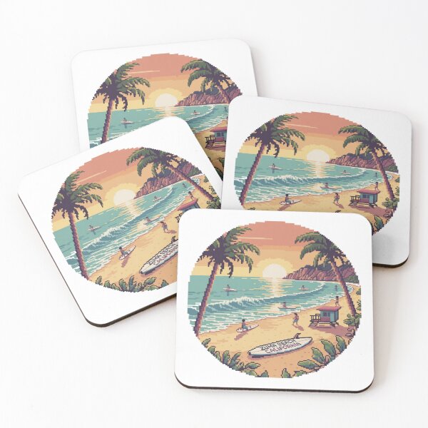 Artikelvorschau, Zuma Beach California Pixel Surf Szene Design entworfen und verkauft von CircinusStore.