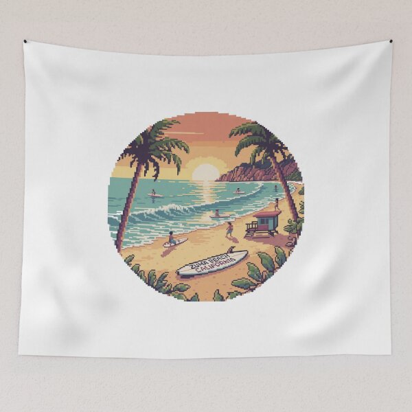 Item preview, Zuma Beach California Pixel Surf Scene Design designed and sold by CircinusStore.