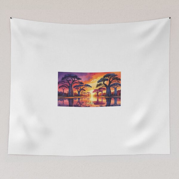 Item preview, Sunrise in Madagascar, watercolor illustration of baobab trees | warm art | African nature with soul designed and sold by StormArte.