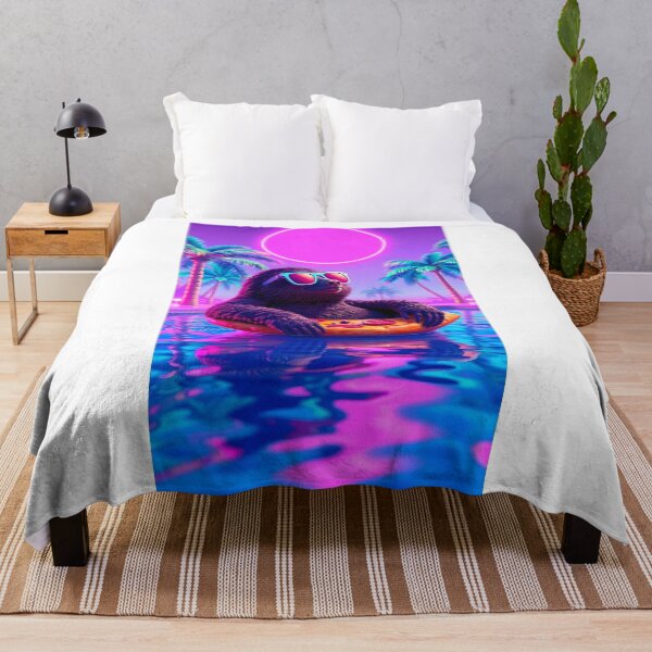 Item preview, Retro 80s Vaporwave Sloth Chilling on Pizza Float in Neon Pool, Fun & Ironic Summer Vibe 3D Render designed and sold by Jayara [Born To Reign].