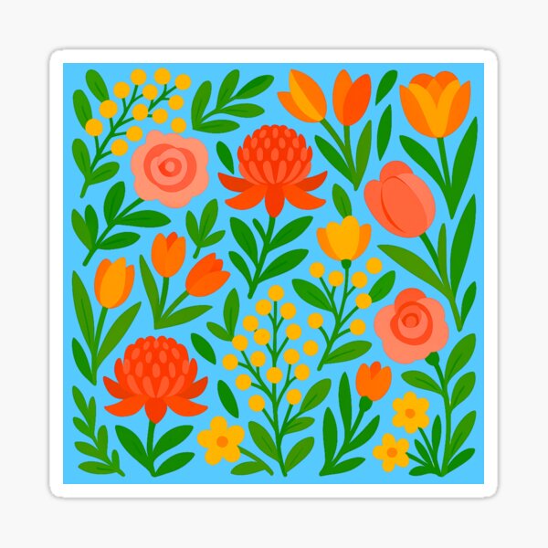 Item preview, Red and Pink Floral Print with Blue Background designed and sold by BrindiBay.