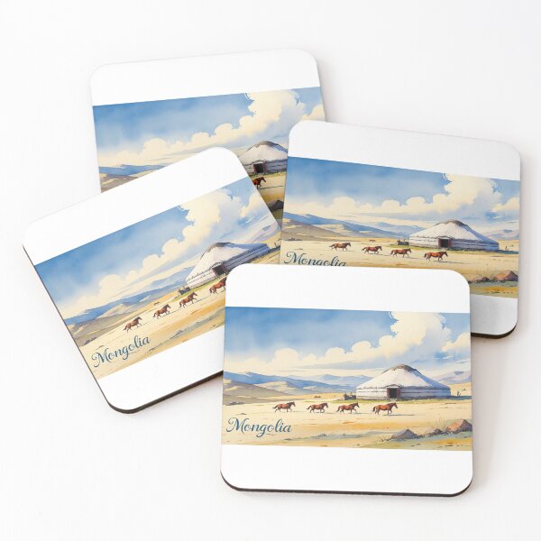 Item preview, Mongolian plain, yurts, and horses in watercolor | nomadic art | design of freedom and tradition designed and sold by StormArte.
