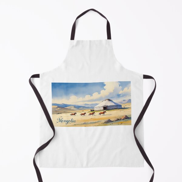 Item preview, Mongolian plain, yurts, and horses in watercolor | nomadic art | design of freedom and tradition designed and sold by StormArte.