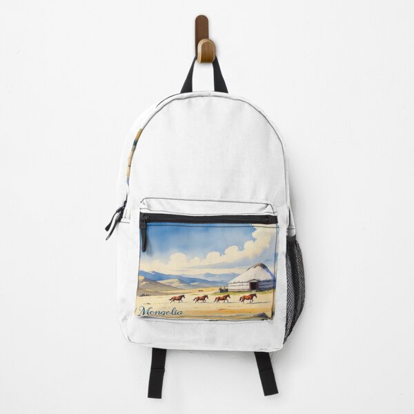 Item preview, Mongolian plain, yurts, and horses in watercolor | nomadic art | design of freedom and tradition designed and sold by StormArte.