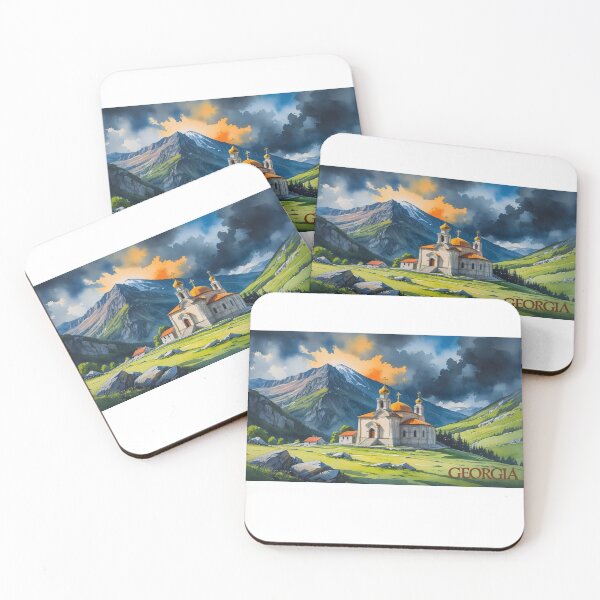 Item preview, Church in the Caucasus, Georgian mountain landscape | dramatic watercolor art | spiritual and natural design designed and sold by StormArte.