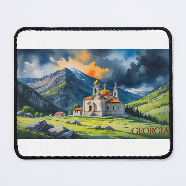Item preview, Church in the Caucasus, Georgian mountain landscape | dramatic watercolor art | spiritual and natural design designed and sold by StormArte.