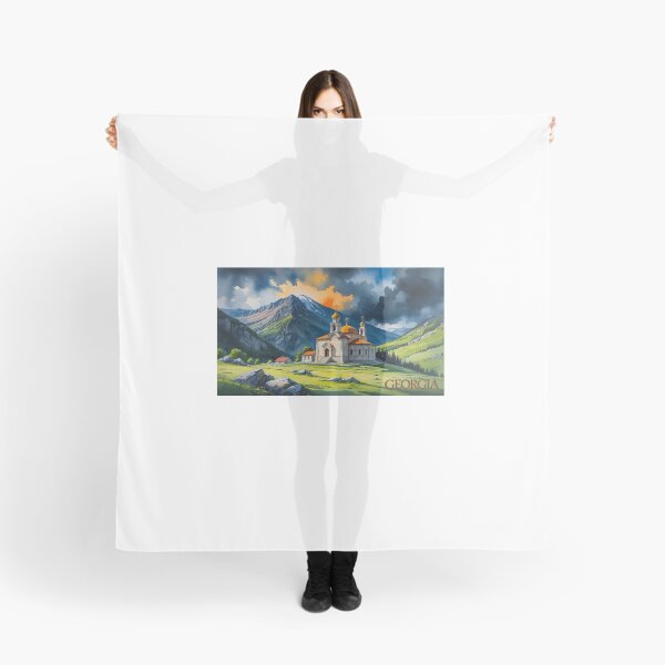 Item preview, Church in the Caucasus, Georgian mountain landscape | dramatic watercolor art | spiritual and natural design designed and sold by StormArte.
