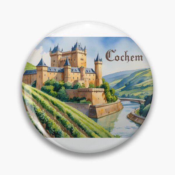 Item preview, Watercolor Cochem Castle, vineyards, and the Moselle River | medieval design | German fairytale landscape designed and sold by StormArte.