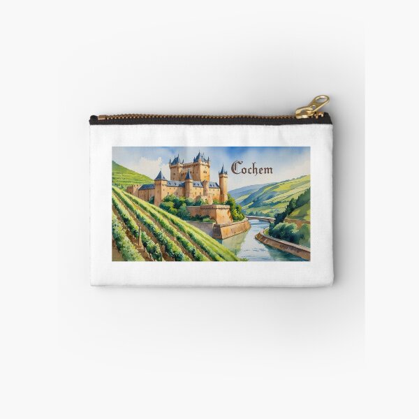 Item preview, Watercolor Cochem Castle, vineyards, and the Moselle River | medieval design | German fairytale landscape designed and sold by StormArte.