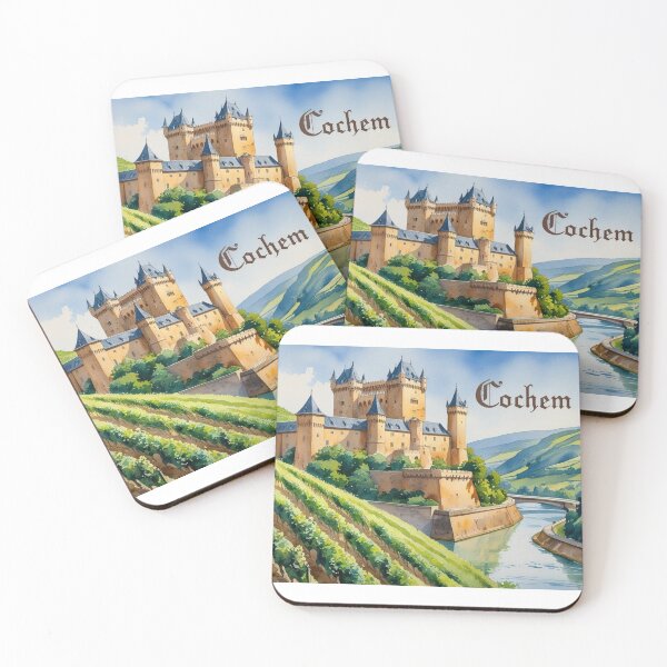 Item preview, Watercolor Cochem Castle, vineyards, and the Moselle River | medieval design | German fairytale landscape designed and sold by StormArte.