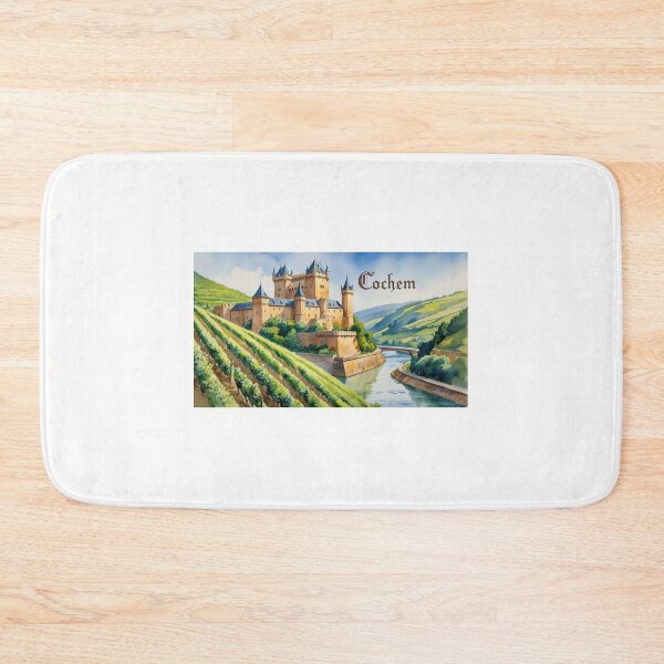 Item preview, Watercolor Cochem Castle, vineyards, and the Moselle River | medieval design | German fairytale landscape designed and sold by StormArte.