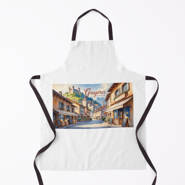 Item preview, Gruyères village in Switzerland, street and castle illustration | Alpine watercolor art | gourmet and medieval design designed and sold by StormArte.