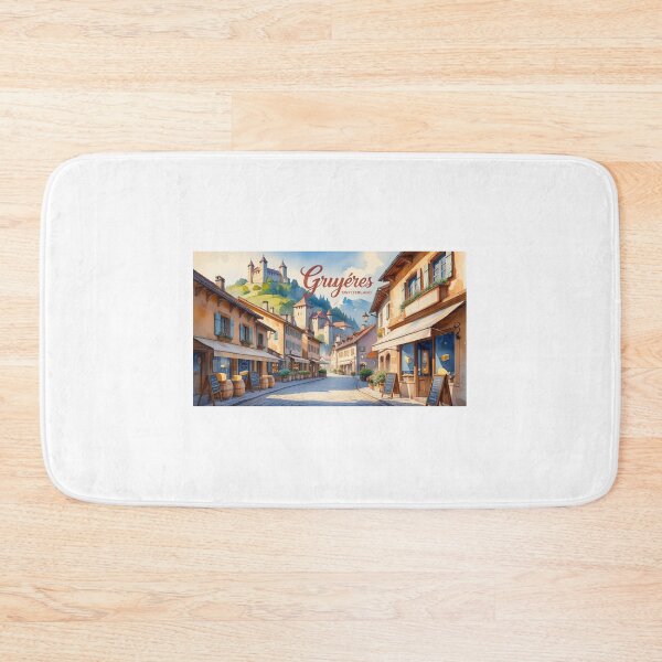 Item preview, Gruyères village in Switzerland, street and castle illustration | Alpine watercolor art | gourmet and medieval design designed and sold by StormArte.