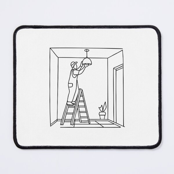 Item preview, Worker on a ladder installing a light fixture in a renovated room designed and sold by rasagamastore.