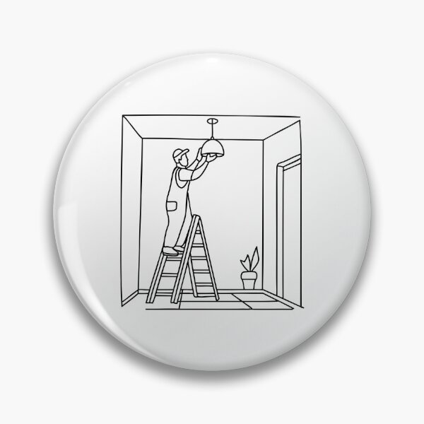 Item preview, Worker on a ladder installing a light fixture in a renovated room designed and sold by rasagamastore.