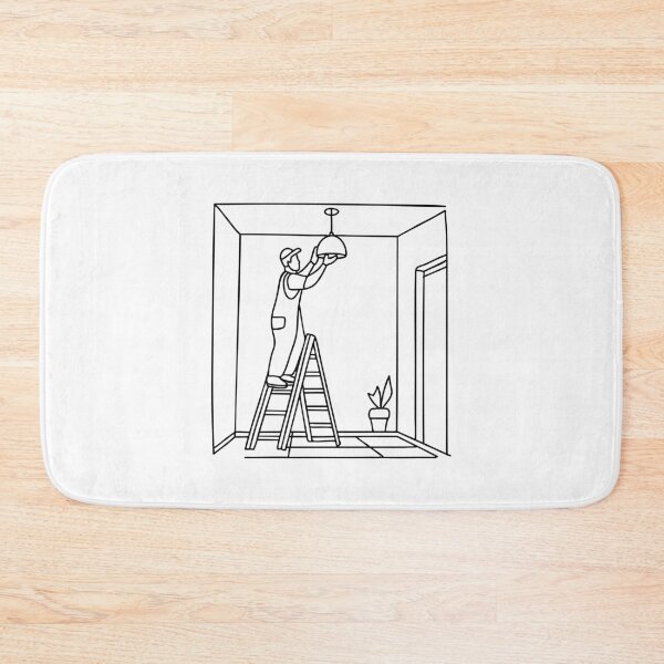 Item preview, Worker on a ladder installing a light fixture in a renovated room designed and sold by rasagamastore.