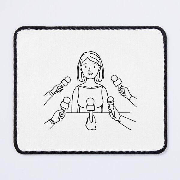 Item preview, Person being interviewed at a press conference, multiple microphones pointed toward them designed and sold by rasagamastore.