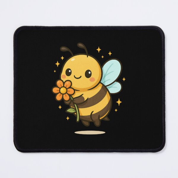 Item preview, Cute Bee with Flower – Happy Kawaii Bee Hovering with Sparkles designed and sold by ColorSplash123.