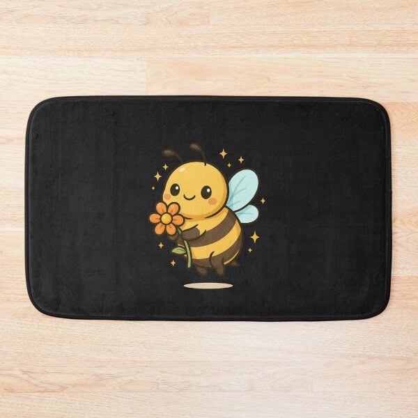 Item preview, Cute Bee with Flower – Happy Kawaii Bee Hovering with Sparkles designed and sold by ColorSplash123.