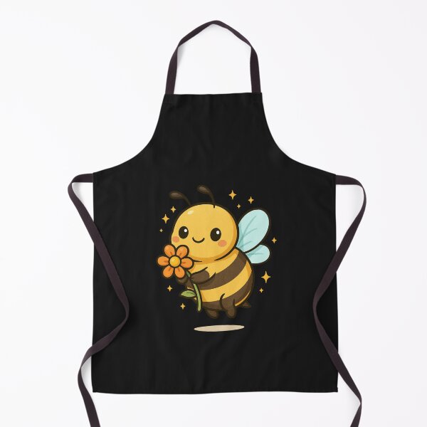 Item preview, Cute Bee with Flower – Happy Kawaii Bee Hovering with Sparkles designed and sold by ColorSplash123.