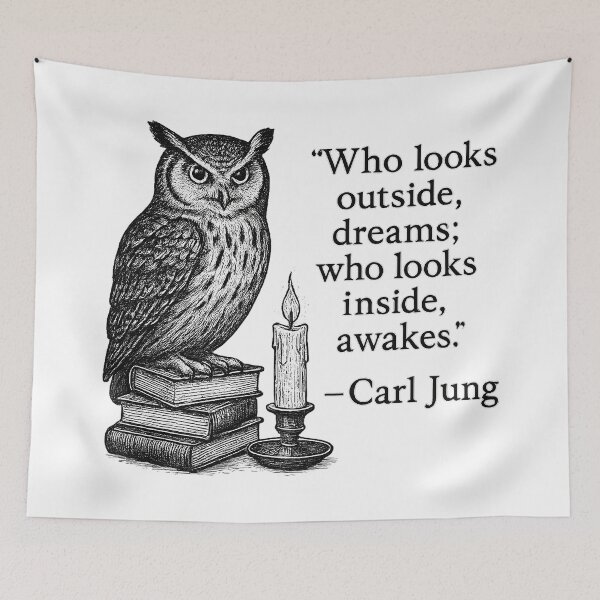 Item preview, Philosophical Owl Quote – Carl Jung Awakening designed and sold by ZetaDream.