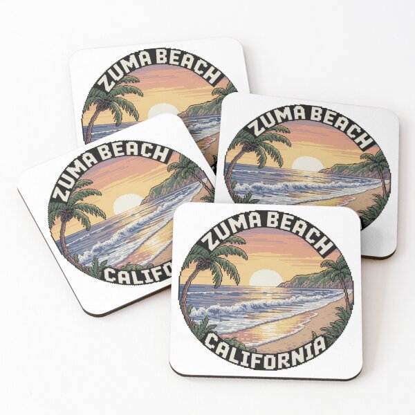 Artikelvorschau, Zuma Beach, Kalifornien, Pixel-Art-Sonnenuntergang – Retro-Küstenstimmung entworfen und verkauft von CircinusStore.