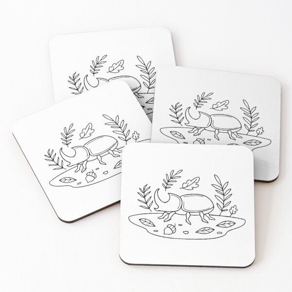 Item preview, Rhinoceros beetle beside scattered leaves and acorns on the ground designed and sold by rasagamastore.