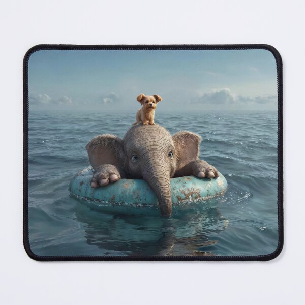Item preview, Elephant and Dog drift on a lifebuoy in the ocean designed and sold by Mike Kiev art.