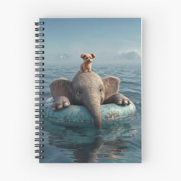 Item preview, Elephant and Dog drift on a lifebuoy in the ocean designed and sold by Mike Kiev art.