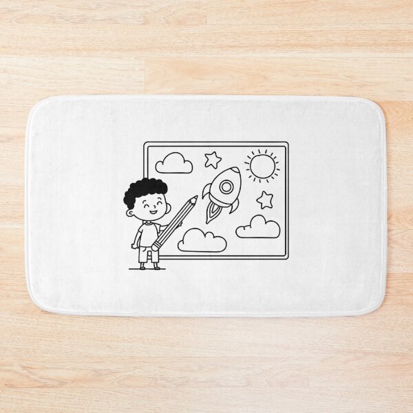 Item preview, Kid drawing a rocket on a whiteboard with giant pencil designed and sold by rasagamastore.