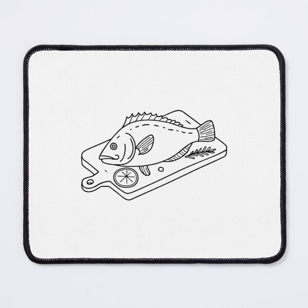 Item preview, Rockfish lying on a wet cutting board with lemon slices and herbs designed and sold by rasagamastore.