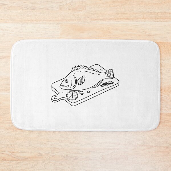 Item preview, Rockfish lying on a wet cutting board with lemon slices and herbs designed and sold by rasagamastore.