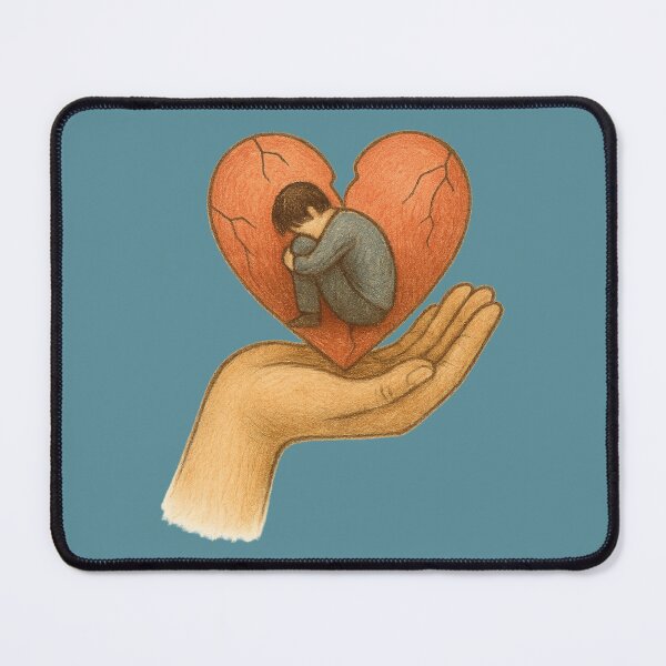 Item preview, Heartbreak Support Art – Sad Person in Cracked Heart Held by Hand Illustration designed and sold by Just Meaningful.