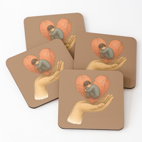 Item preview, Heartbreak Support Art – Sad Person in Cracked Heart Held by Hand Illustration designed and sold by Just Meaningful.
