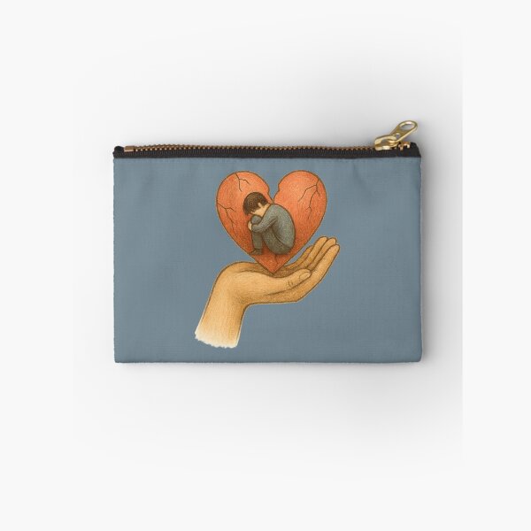 Item preview, Heartbreak Support Art – Sad Person in Cracked Heart Held by Hand Illustration designed and sold by Just Meaningful.