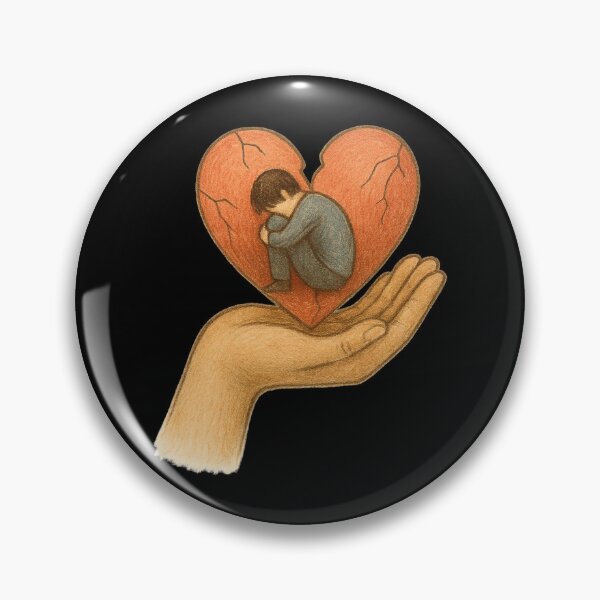 Item preview, Heartbreak Support Art – Sad Person in Cracked Heart Held by Hand Illustration designed and sold by Just Meaningful.