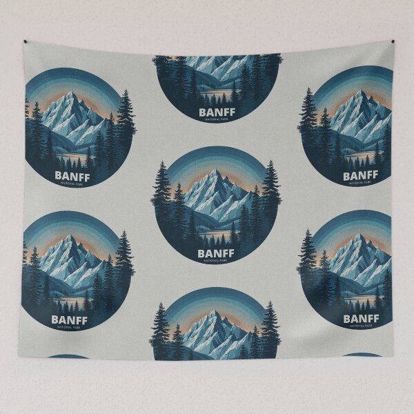 Item preview, Banff National Park Mountain Lake Art Print with Snow-Capped Peaks and Pine Forest Reflections designed and sold by myfavoritesm4.