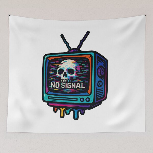 Item preview, No Signal Skull – Retro Vaporwave Glitch TV designed and sold by VIBE CRAFT STUDIO.