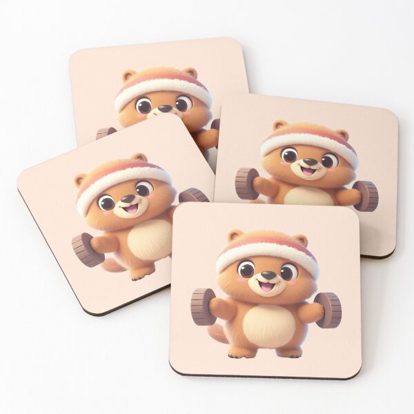 Item preview, Kawaii Beaver Lifting Wooden Dumbbells designed and sold by Itsheartshop.